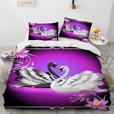 Romantic Swan Duvet Cover Microfiber Flower Bedding Set Wild Animals Quilt Cover Twin King For Girls Teen Adults Bedroom Decor