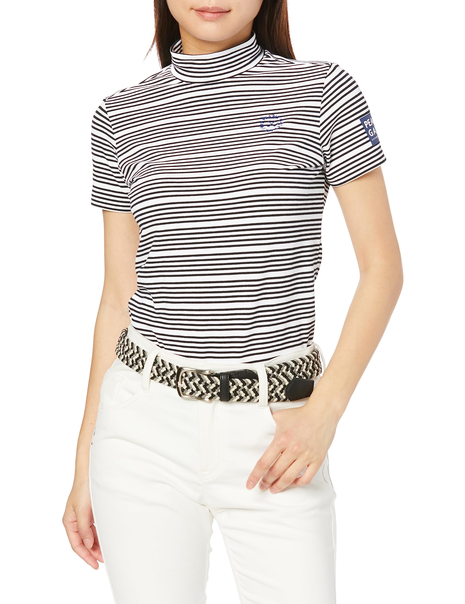 

PEARLY GATES Футболка женская с коротким рукавом, внутренняя, в полоску, белая x темная, размер 031, стрейч, 8 предметов, темно-синяя, 055-3267606, (Маленький размер)