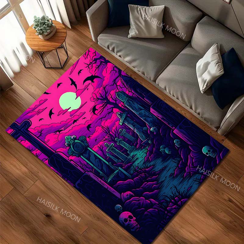 Halloween Theme Cemetery Pattern Carpet for Living Room Bedroom Bedside Floor Mat Cloakroom Sofa Area Rugs Home Decor