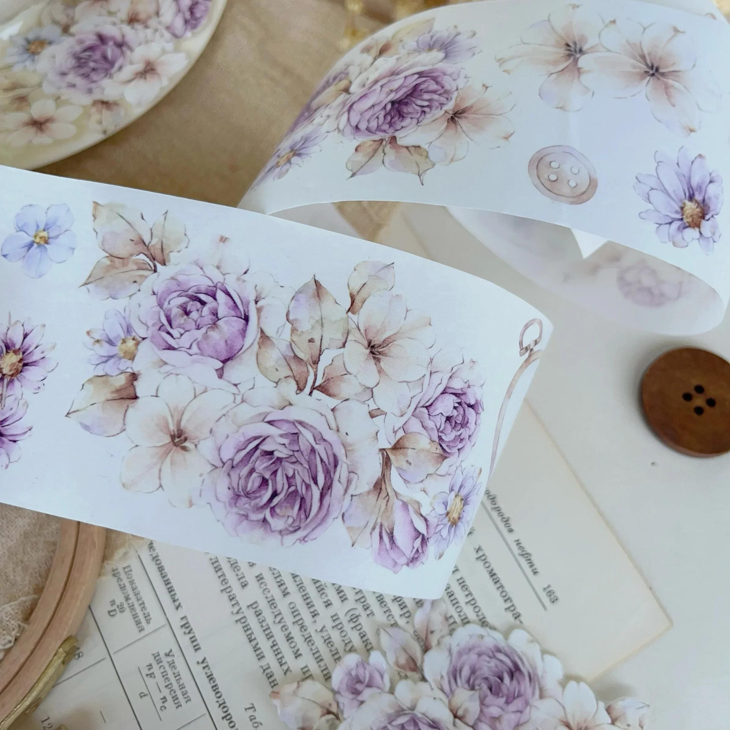 Twilight Mountain Purple Light Vintage Washi Big Flower Pet planner Sticker 6m