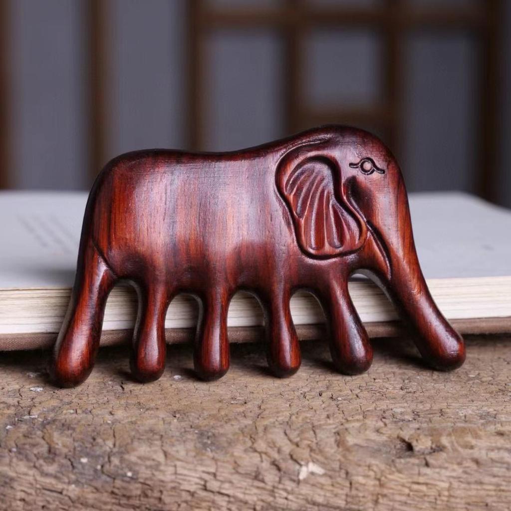 Rhinoceros Horn Rosewood Massage Comb with Round Head & Five Teeth