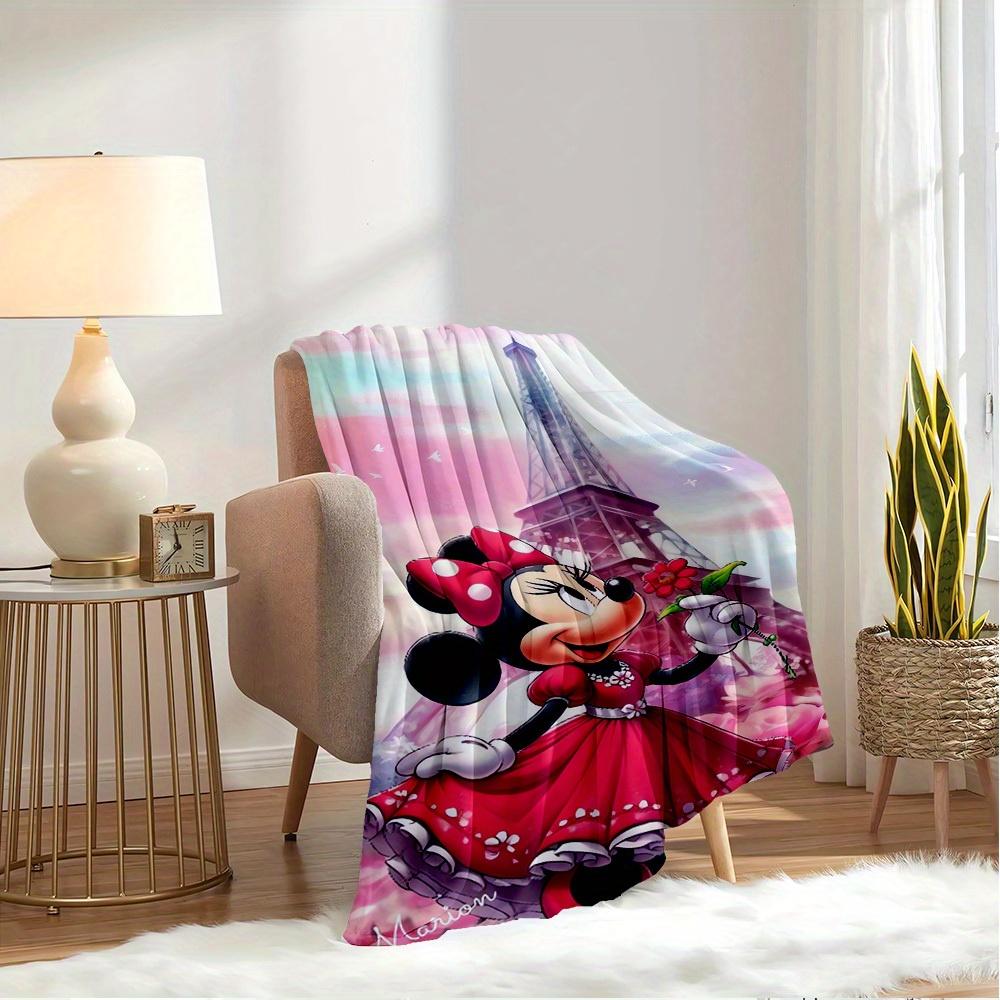 1pc Velvet Bedding Throw Blanket - Minnie Eiffel Tower Pink Floral Pattern - Soft Plush Bed Cover