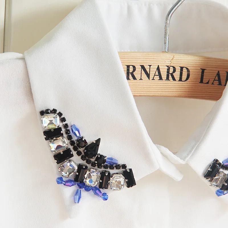 Fashion Female Chiffon Shirt False Collar for Women Fake Collar Lapel Blouse Top Beads Detachable Collar Sweater Decorative