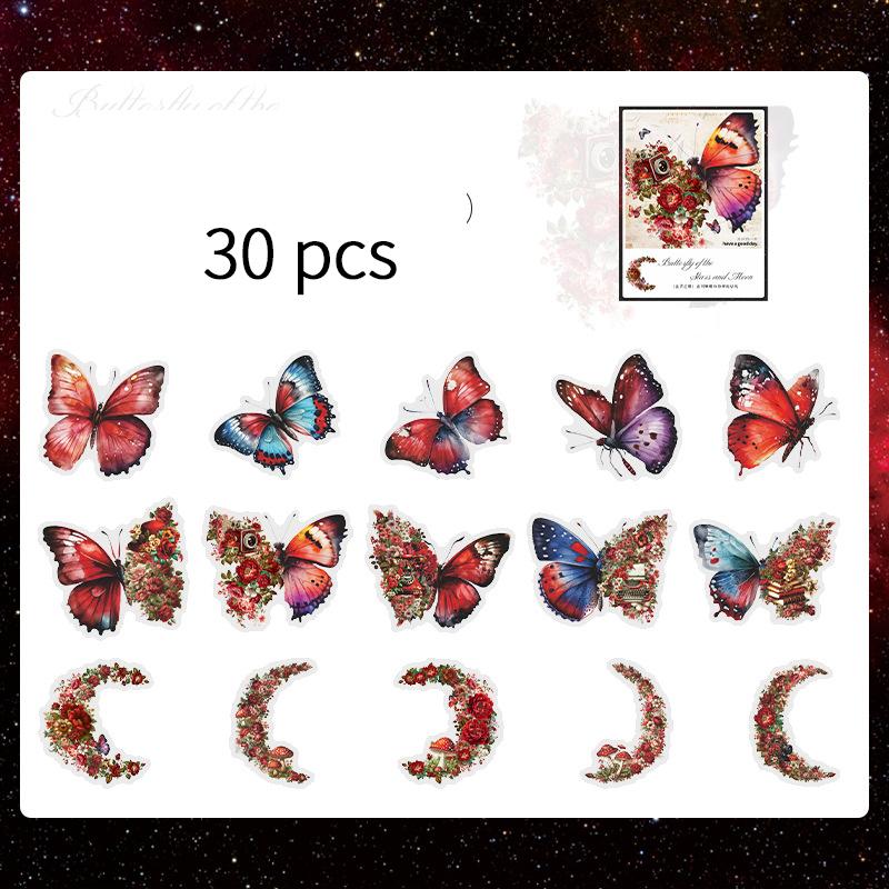 30 pcs/pack Vintage Butterfly PET Stickers Creativity Decorative Hand Account Scrapbooking Junk Journal Supplies