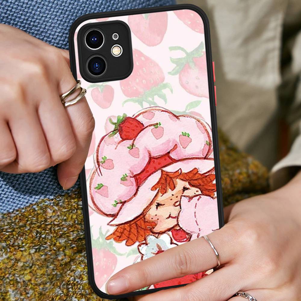 Animated Strawberrys Shortcake Phone Case For IPhone 11 12 13 14 15 16 Pro Plus X XS MAX Matte Bumper Shockproof Cover