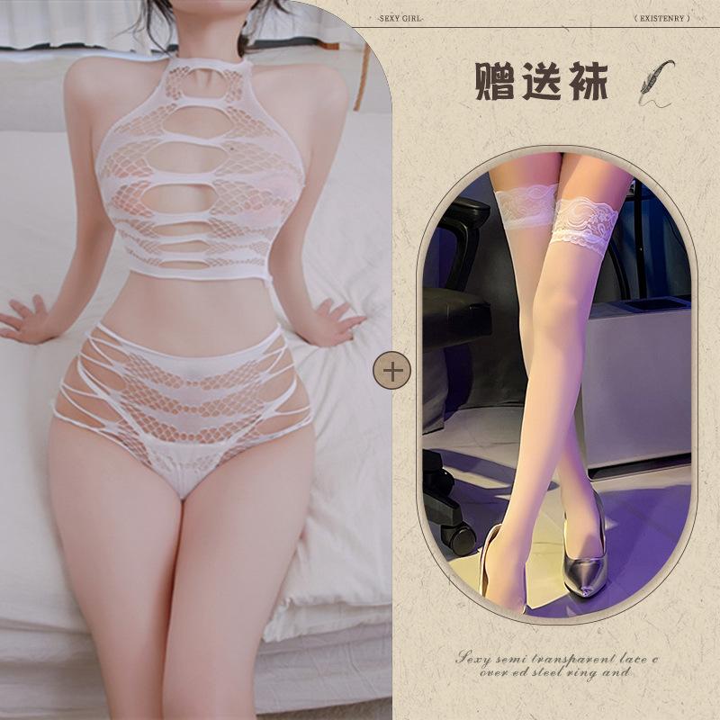 Sex underwear sexy perspective hollow tear large size hip wrap free net suit
