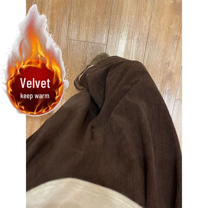 

Women s Retro Hong Kong Style Corduroy Fleece-Lined High-Waisted Wide-Leg Pants M [recommended within 105 catties]