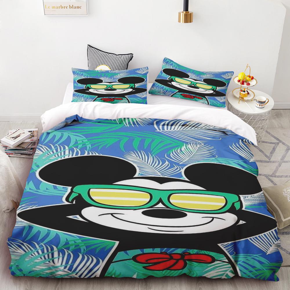 Mickey and Minnie Mouse Love Printed Bedding Set Cartoon Microfiber Bed Set Pillowcase Adult Bed Cover Bedroom Bed Set Duvet