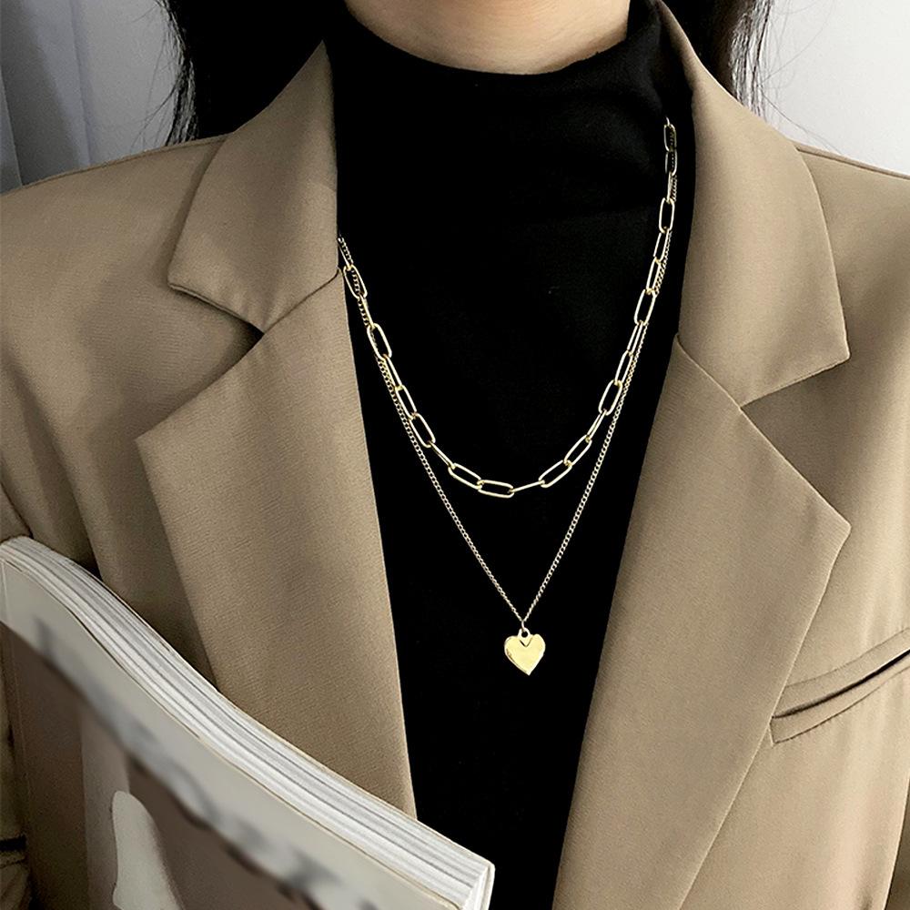 iF ME Korean Retro Heart Pendant Multilayer Gold Necklace Elegant Simple Necklaces Jewelry Accessories