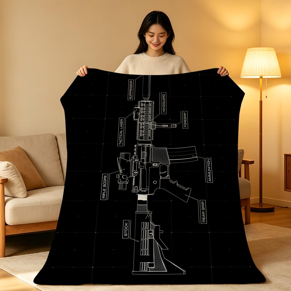 Weapon A-AK-47 Throw High-Density Short Plush Blanket Soft Skin-Friendly for Sofa Nap Air-Conditioned Room