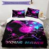 3pcs Custom Name Music Dreams Neon Lights Bedding Set Printed Bedding Set Duvet Cover Closure Includes 1 Duvet Cover & 2 Pillowcases Bedroom Decor