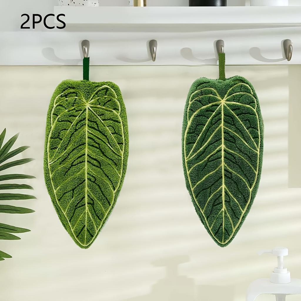 2Pcs Creative Leaf-Shaped Bathroom Hand Towels, Hangable Design, Absorbent Material, Finger Towels For Use In Bathrooms, Restaurants, And Kitchens