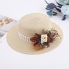 Flat top straw hat women's summer outdoor travel photo vacation beach hat Japanese hat flower shade hat