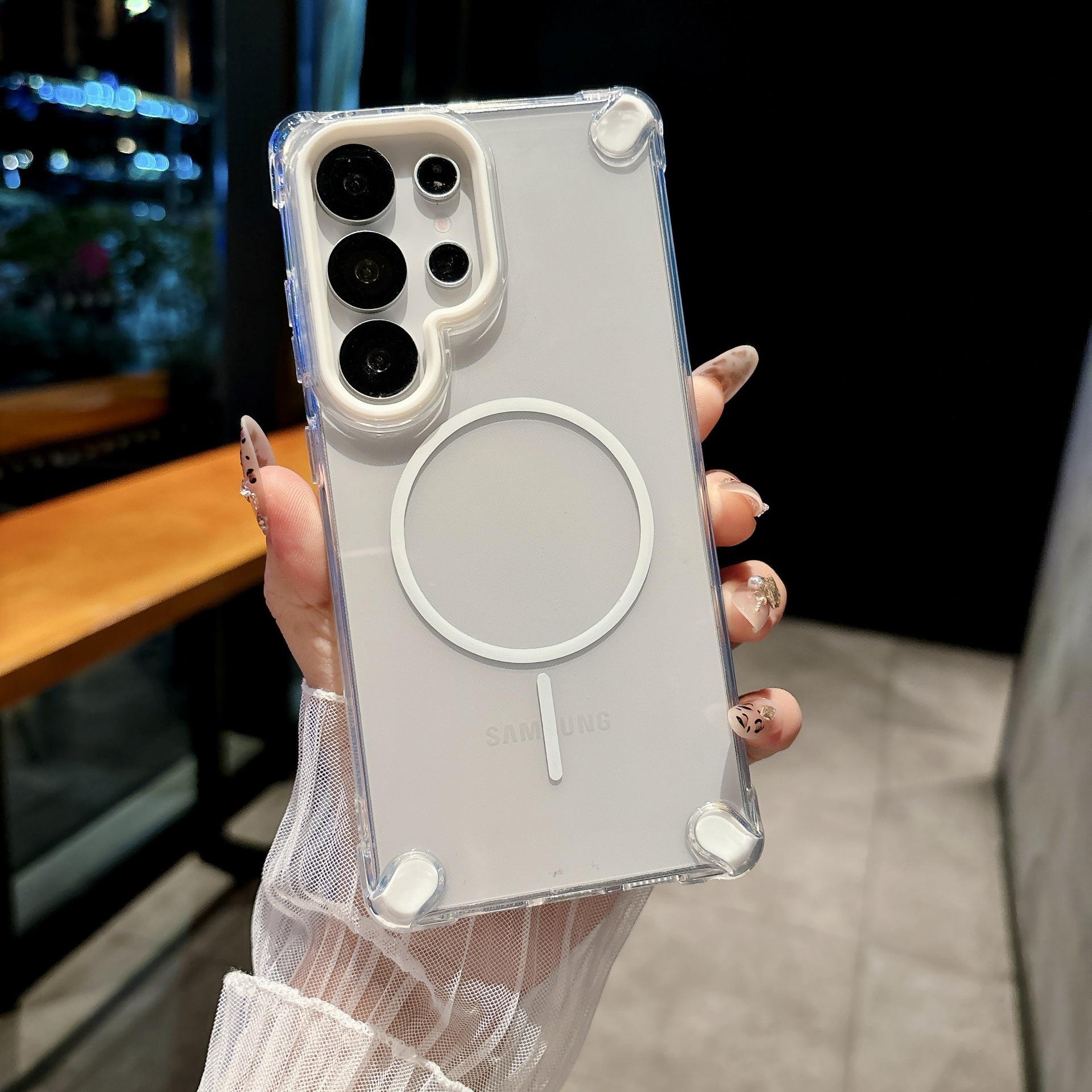 

Suitable for Samsung S25 Ultra Thin Ring Magnetic Suction Mobile Phone Case S24FE Transparent Soft Shell S23 Four Corner Anti Fall Protection Case S25Ultra