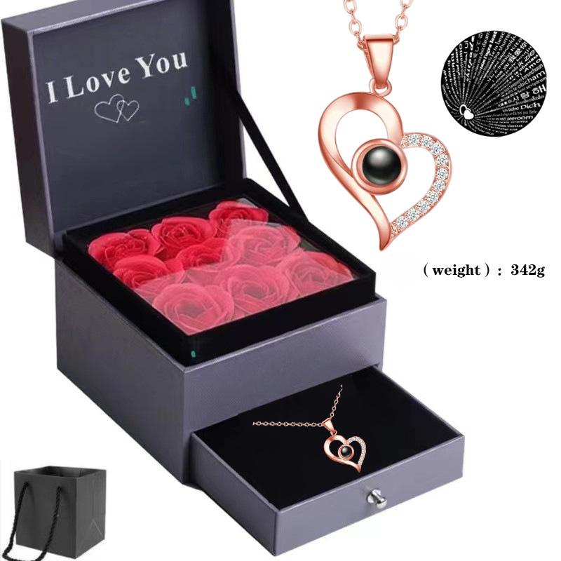100 Languages Necklace Projection Crystal I Love You Peach Heart Pendant Rose Valentine's Day Gift