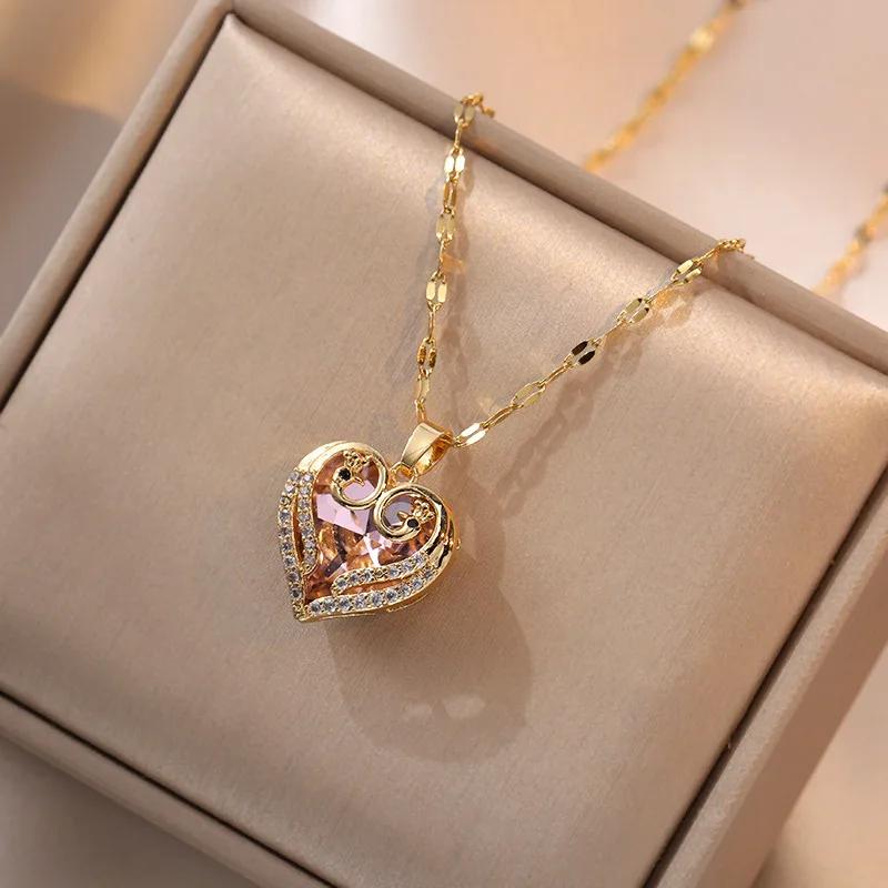 Moderna y Lujosa Cadena para Clavícula de Acero Inoxidable, Personalizable y Versátil, con Colgante de Ostra y Perla en Forma de Corazón de Melocotón
