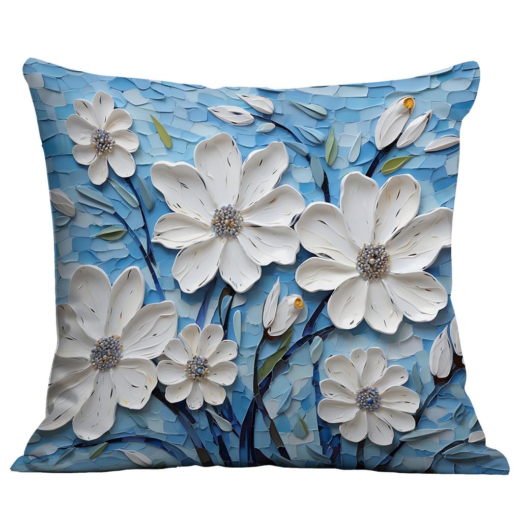 New Flower Pillowcase Imitating Three-dimensional Oil Painting Style Creative Floral Home Living Room Sofa Cushion Pillowcase