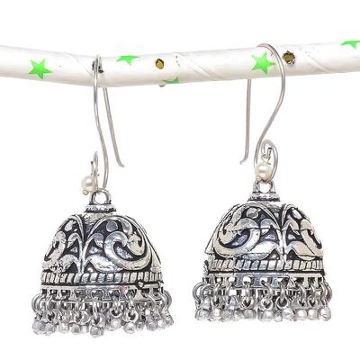 Natural Indian Look Jhumki Gemstone Silver Tribal Bali Earring 2.17" A9z00
