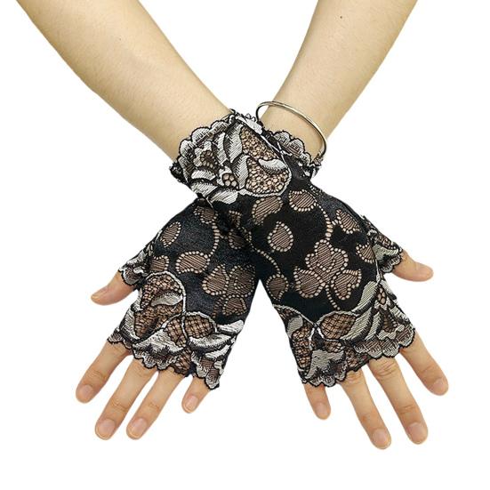 Blonde Blomster Fingerløse Hansker for Kvinner Halvfinger Brude Håndleddshansker Solbeskyttelse Åpen Finger Blondehansker for Bryllup Teselskap Ball