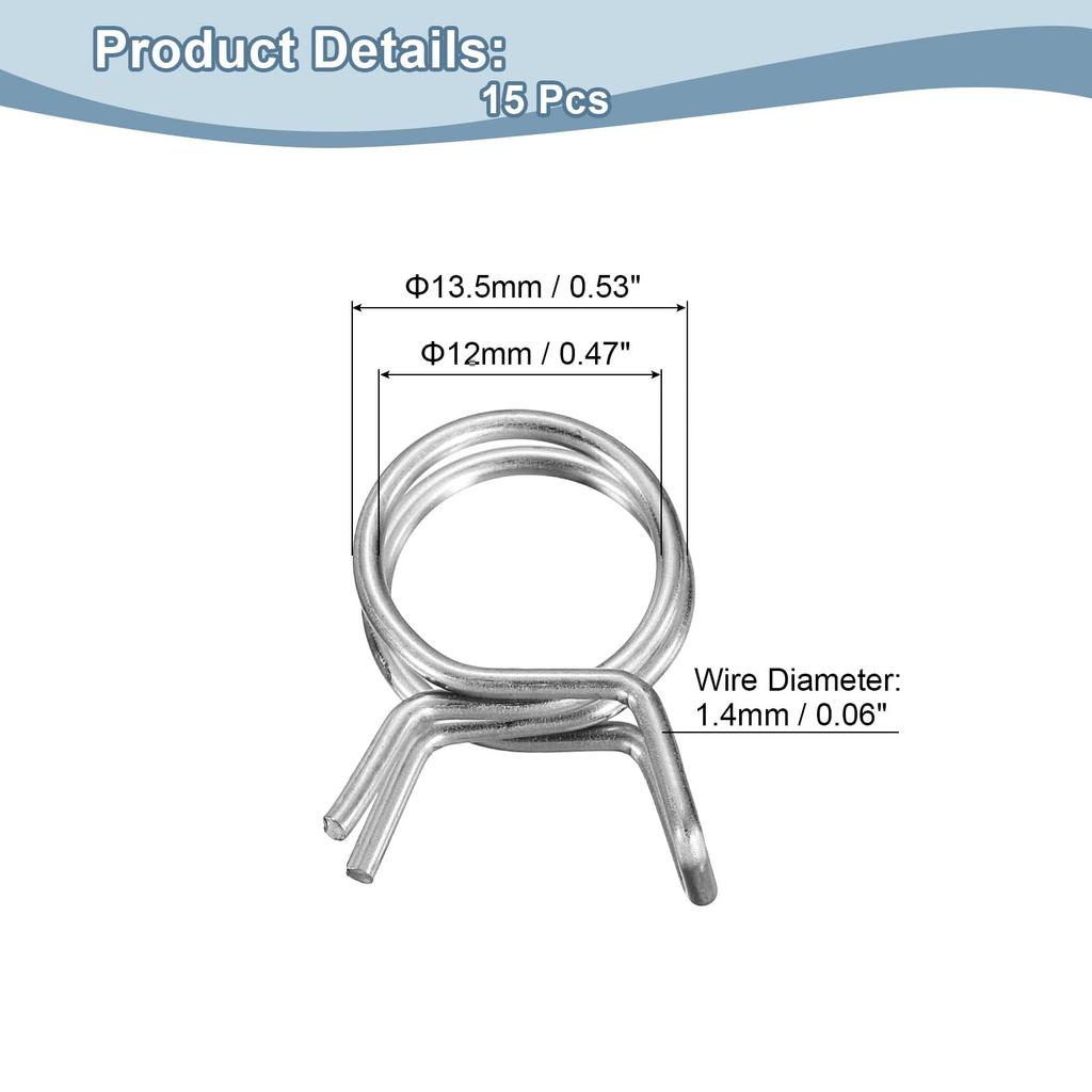 uxcell 15 Pcs Hose Clips, Inner Diameter 0.5 Inch (12 Mm), Universal Spring Hose