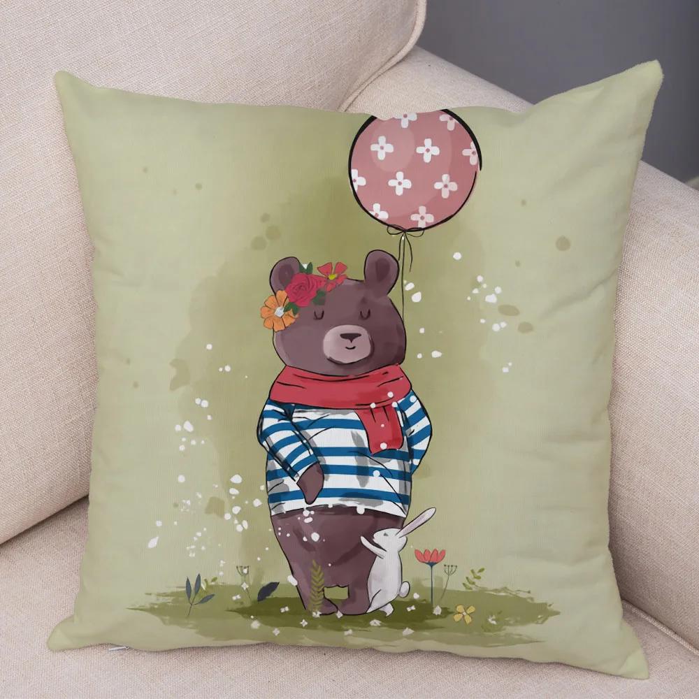Home Decoration Colorful Cartoon Panda Bear Kids Sofa Car Pillow Cover Cute Animal Cushion Cover funda de almohada