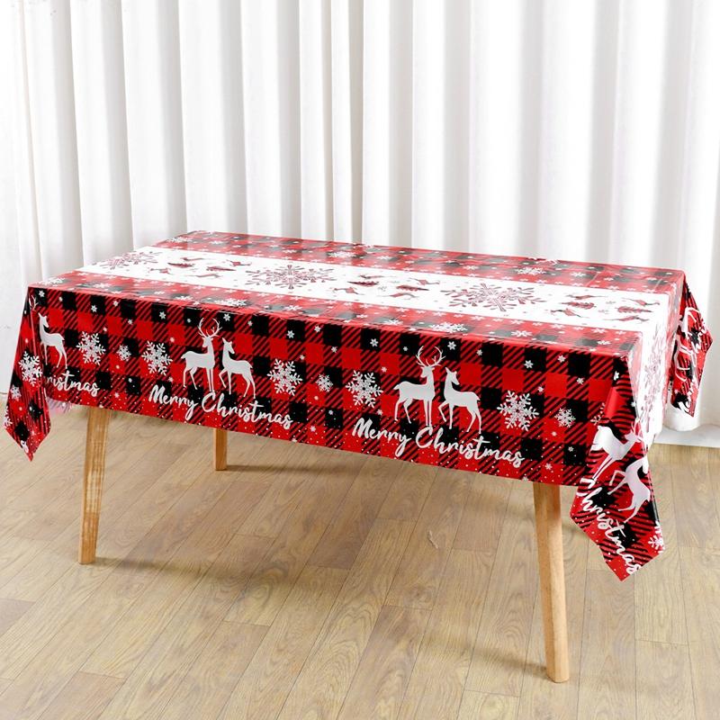 Buffalo Plaid Christmas Tablecloth Elk Snowflakes Tablecover Christmas Decorations for Home 2025 Xmas Gifts Dining Table Cover