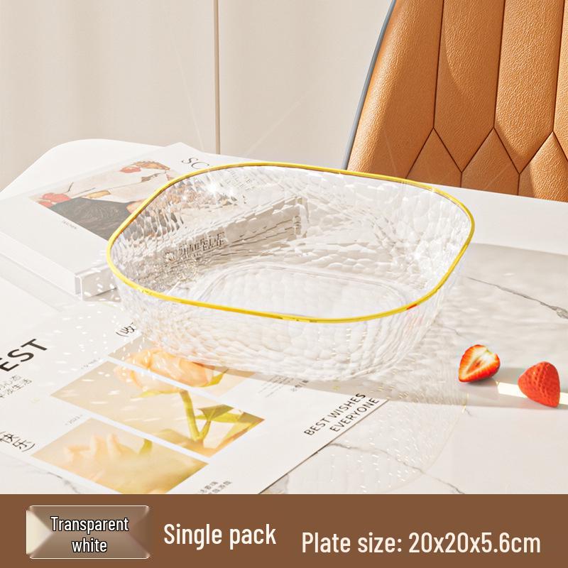 

Transparent Hammered Stone Pattern Fruit Bowl - Thickened Plastic Luxury Fruit Basket for Living Room