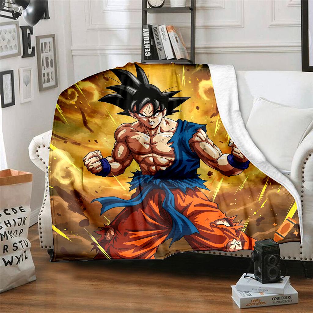 1 buc. Pătură din flanelă cu imprimeu Son Goku, Calitate înaltă, Pentru toate anotimpurile, Decor pentru casă, Căldură și confort, Perfectă pentru cadouri de Crăciun