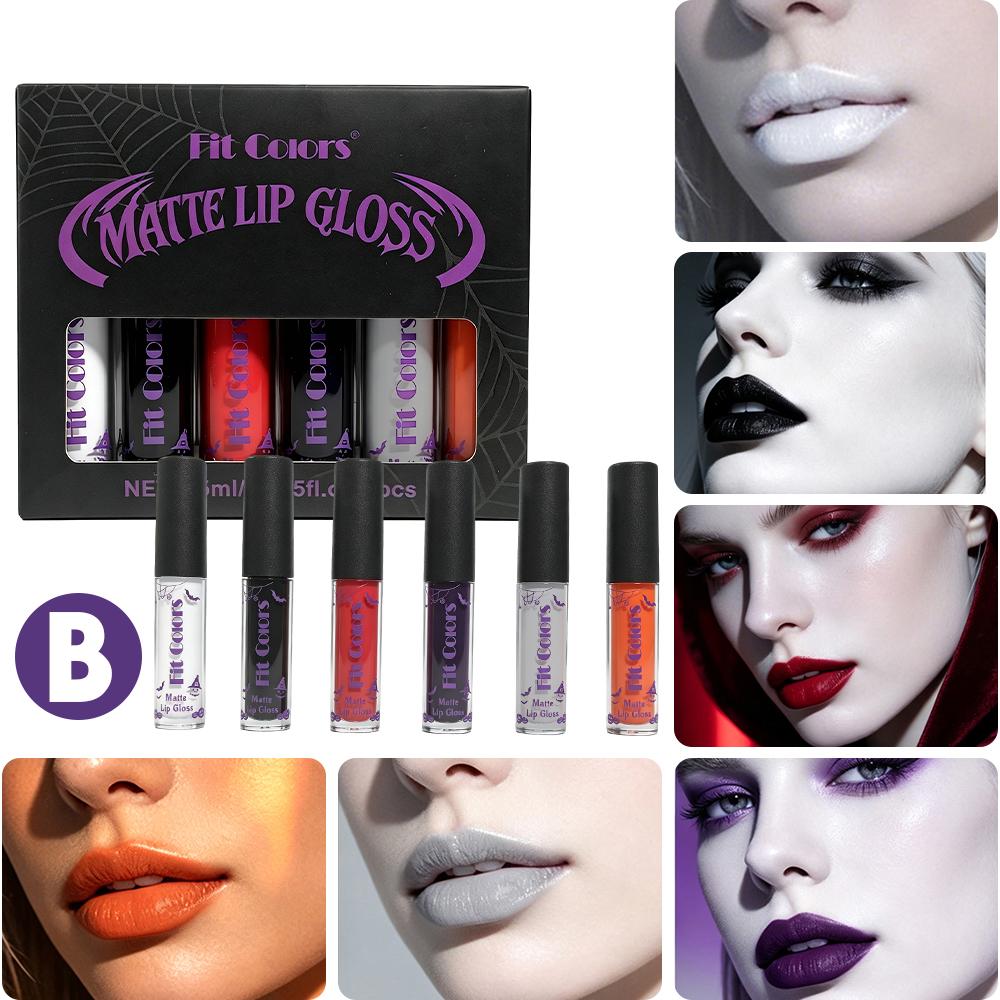 Fit Colors Matte Lip Gloss Set 6 Pcs Waterproof Long Lasting Liquid Lipstick Vivid Bold Colors Halloween Gothic Makeup Lip Tint Cosmetics