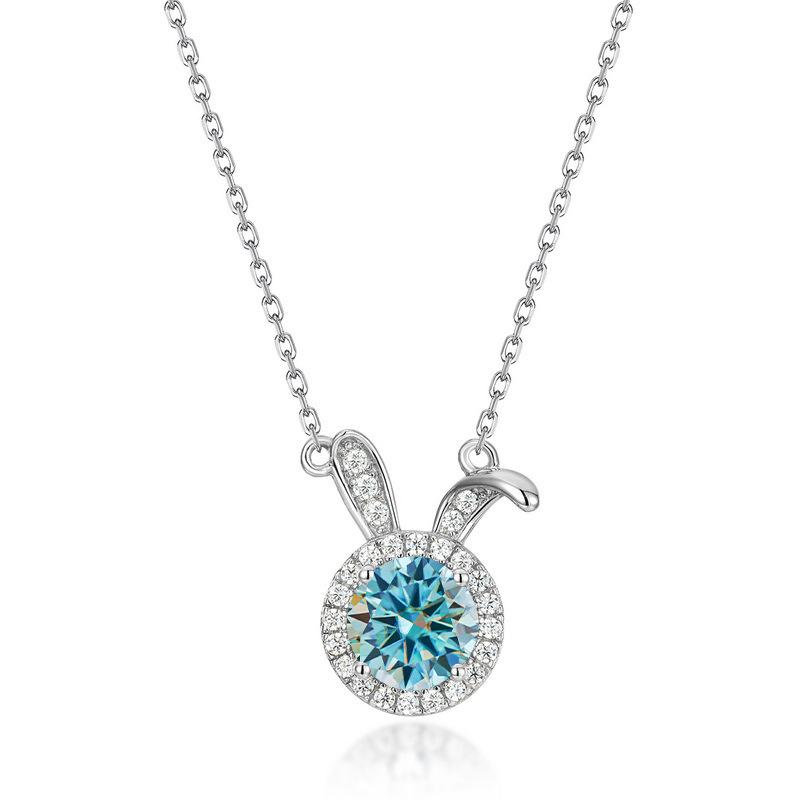 6.5mm Summer 925 Sterling Silver Moissanite Necklace For Women Cute Rabbit Pendant D VVS1 Fine Jewelry