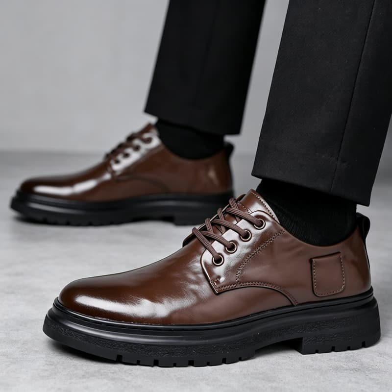 British Style Thick Bottom Flat Platform Shoes Men's Oxfords Spring Fall 2026 Square Heel Soft Leather Shoes Security Work Shoe
