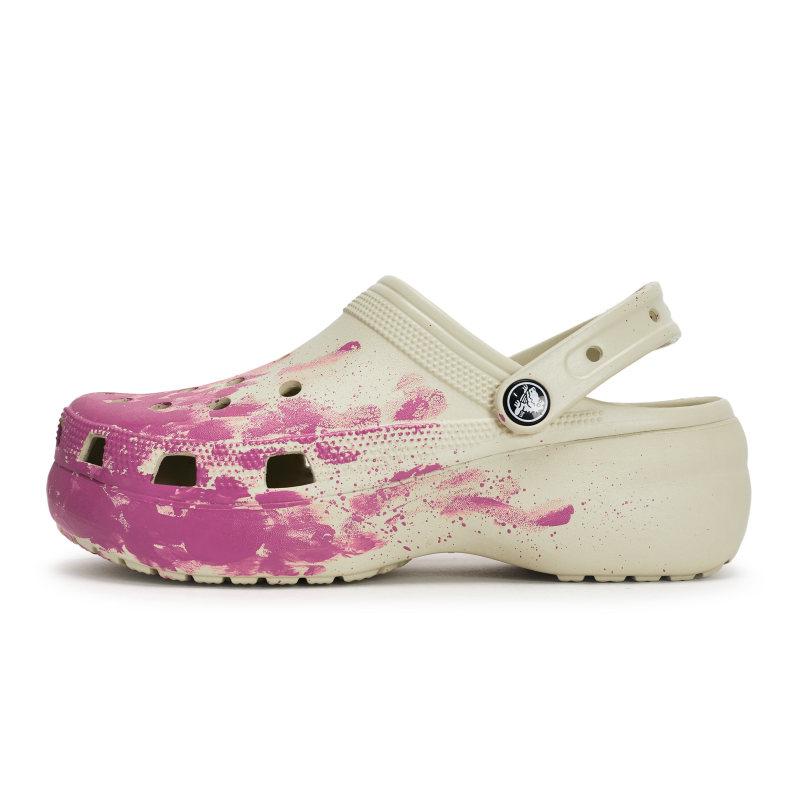 Crocs Classic Platform Clog 811 Manufacturing Embrace the Scene Special Shoe Box Fluid Splash Ink Hole Shoes Women's Bone White Pink