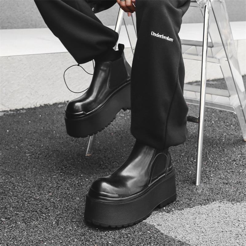 Men Luxury Fashion Punk Hip Hop Dress Chelsea Boots Flats Platform Shoes Cowboy Original Leather Boot Cool Autumn Winter Botas