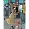 Gentle wind sweet age-reducing pastoral floral dress women's medium and long temperament square neck ruffle edge skirt