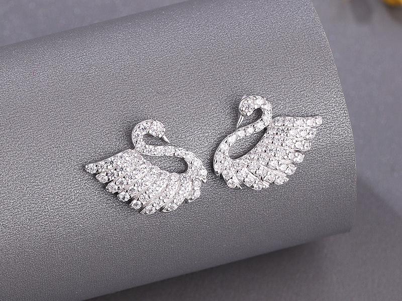 

Элегантные серьги-пусеты «Лебедь» с цирконами из стерлингового серебра S925 925 Silver белый