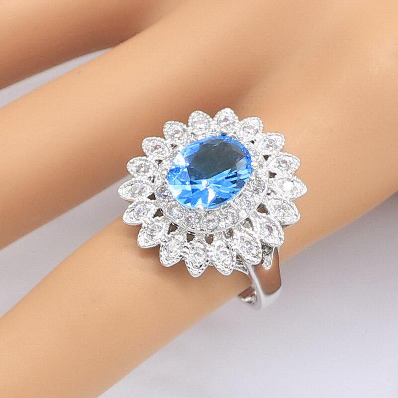 WPAITKYS Light Blue Zircon Silver Color Jewelry Sets For Women Wedding Earrings Ring Necklace Bracelet