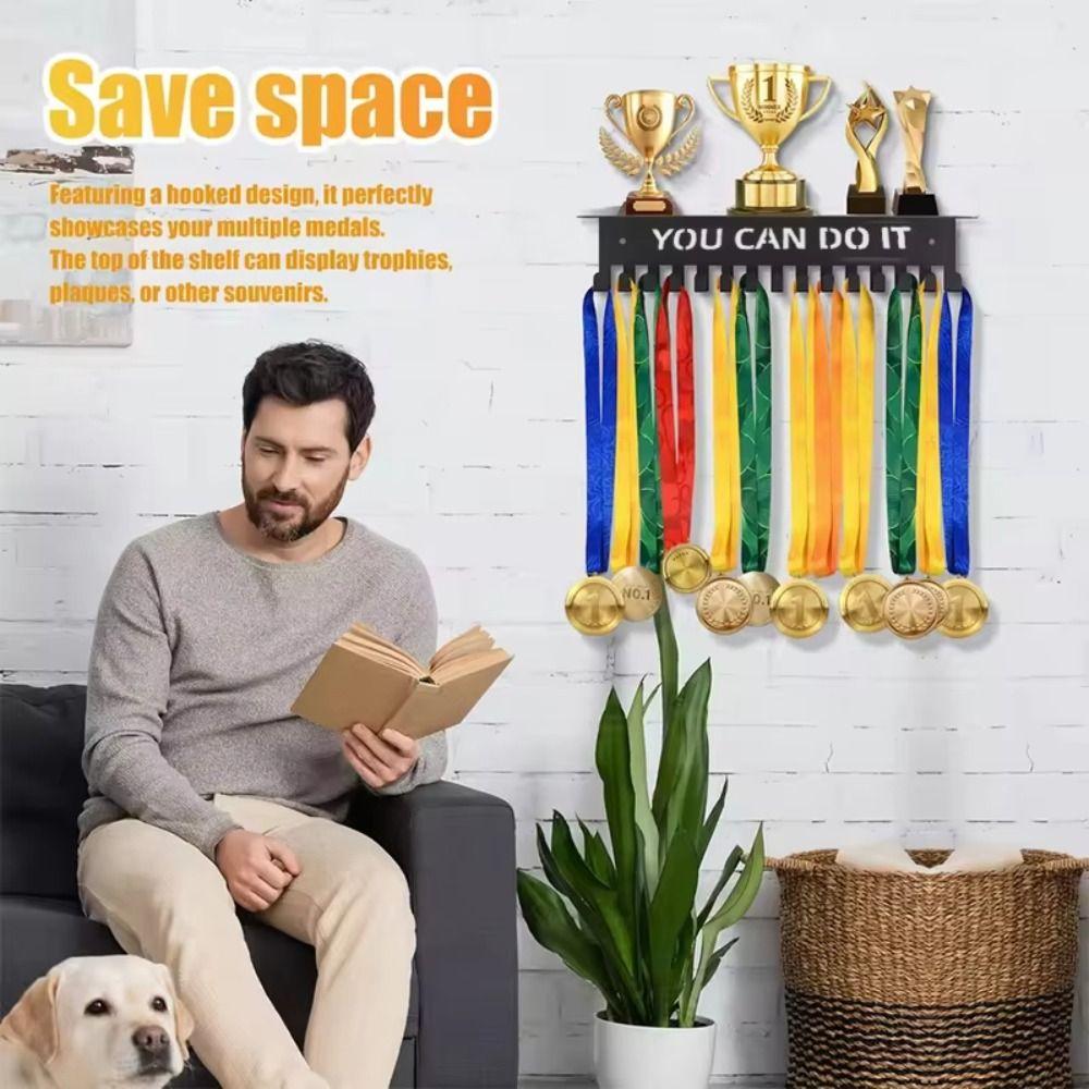 Durable Wall Mount Medal Display Stand Metal Large Capacity Medal Hooks Medal Storage Rack for Racing Sports Karate