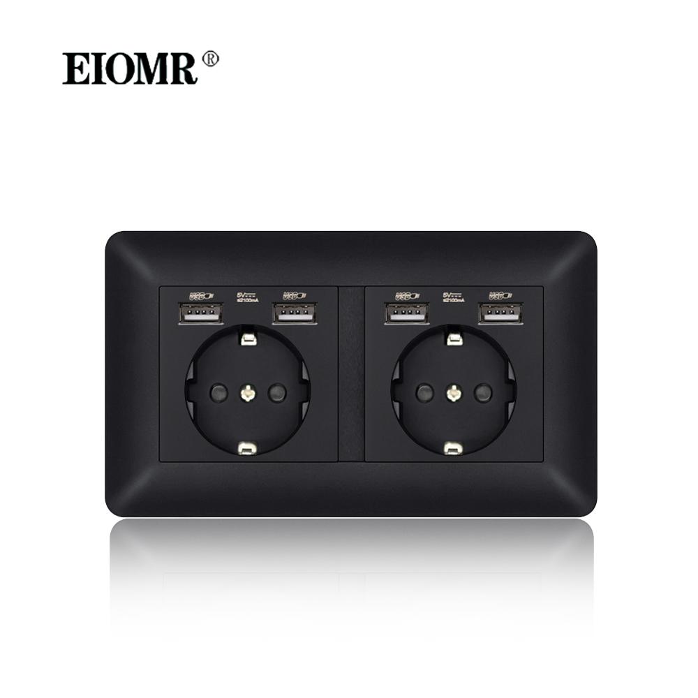 EIOMR EU Outlet with Usb Type-c Charging Port Black Curved Flame Retardant PC Panel 86mm Single Socket and 146mm Double Socket
