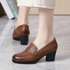 Fashion GKTINOO Pumps Women Genuine Cow Leather Round Toe Slip-On Loafers Med Heel Lady Shoes Handmade Women's Work Shoes