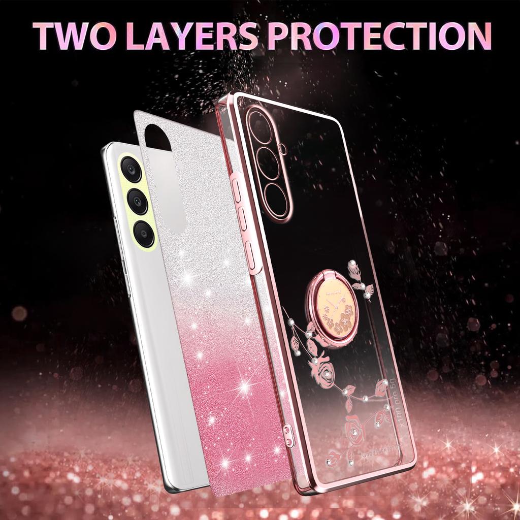 KADEM Pouzdro pro Samsung Galaxy A26 5G Prsten Stojánek TPU Květiny Kryt na telefon Gradientní Třpytky