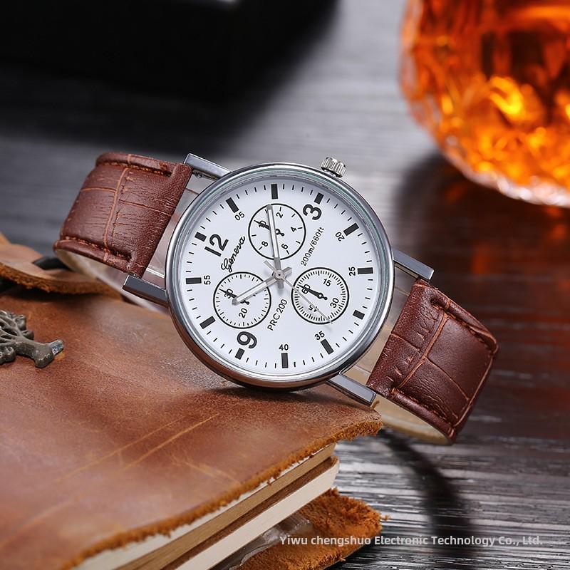 Stilvolle Herren-Quarzuhr mit leuchtenden Zeigern, Business-Uhr mit Lederarmband, perfektes Geschenk für Männer