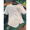 Μπλουζάκι T-Shirt Μεγάλο Μέγεθος με Ροζ Λουλούδι, Κοντό Μανίκι, Ζώνη με Πτυχές, Καλοκαιρινό Trend Top για Γυναίκες