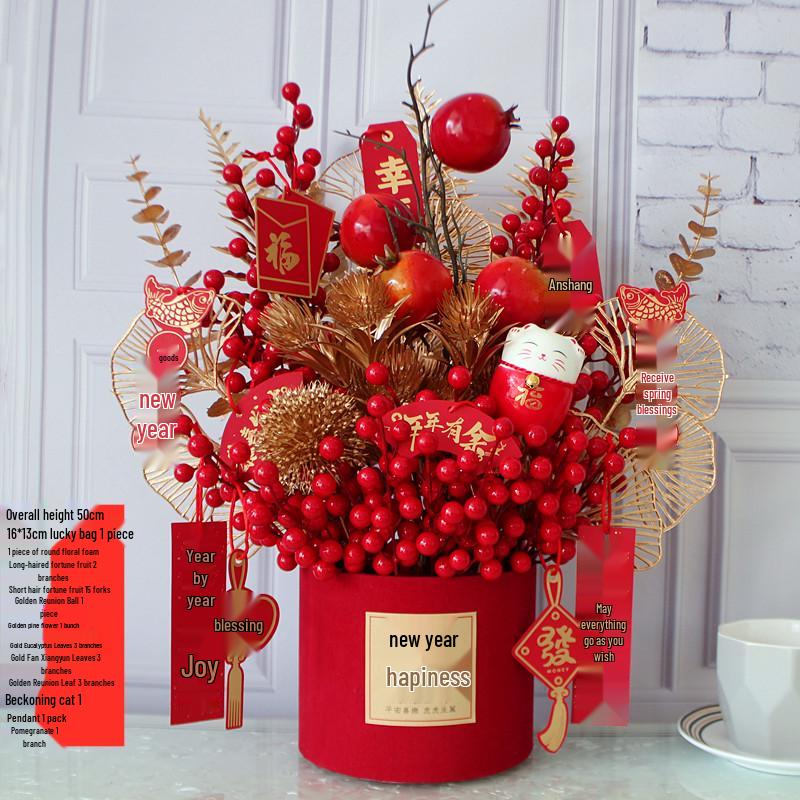 Fortune Fruit Red Berry & Holly Flower Arrangement - New Year Spring Festival Gift