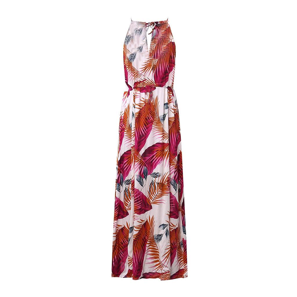 Ladies Fashion Elegant Dress With Printed Suspenders And Floor-Length Skirt