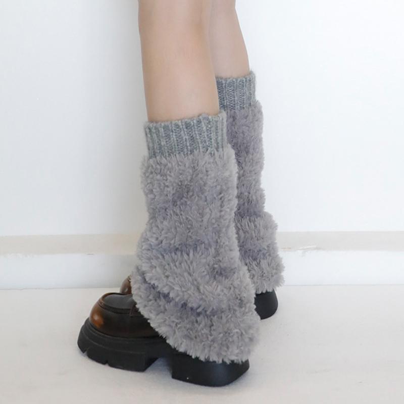 Y2K Women's Leg Warmers Japanese Lolita Long Socks Wool Knitted Plush Foot Cover Leg Warmer Autumn Winter Heap Sock Boot Cuffs