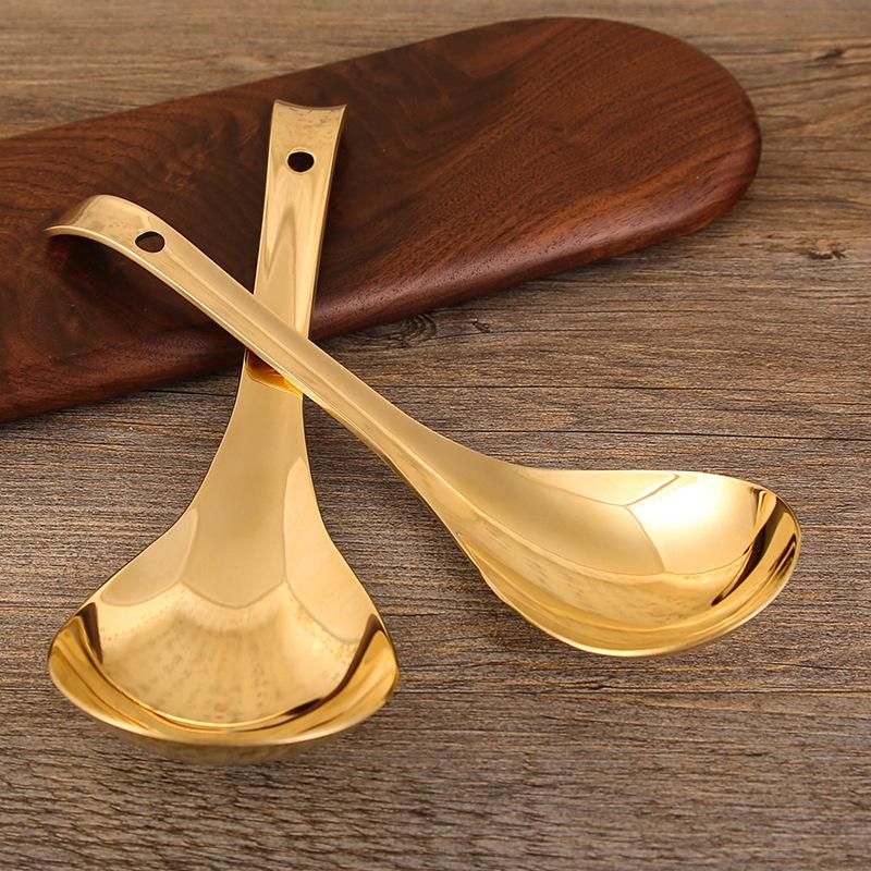 Thickened Pure Brass Serving Spoon Soup Spoon Spoon Kitchen Commercial Utility Spoon Long-handled Rice Spoon Serving Rice Spoon Large Yellow