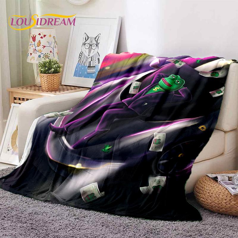 3D Cartoon Pepe Frosch Gesicht HD Weiche Flanelldecken, Überwurfdecke Bequeme Decke für Picknick Betten Sofa Haus Schlafzimmer Geschenke