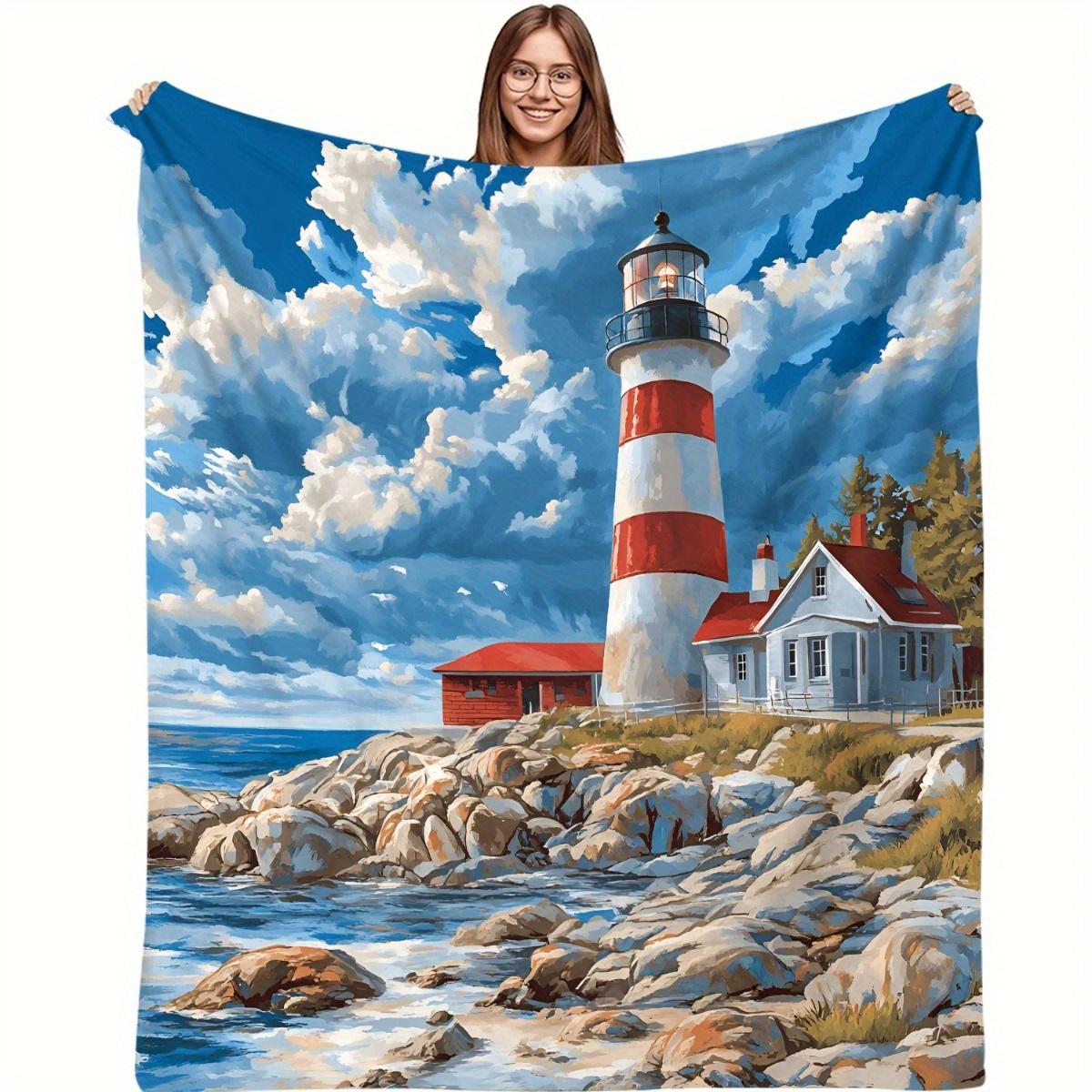 

Lighthouse and Coastal Scenery Flannel printed blanket suitable for all seasons suitable for living room office sofa and travel 75x100cm
