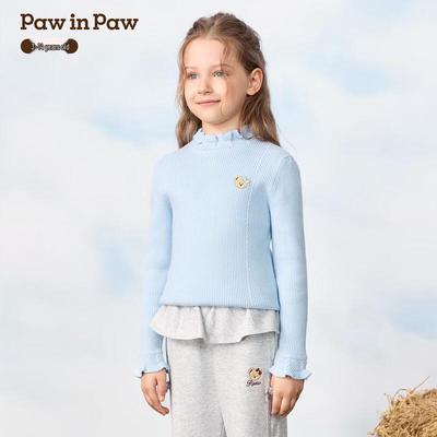 PawinPaw Girls' Ruffle Collar Knit Sweater