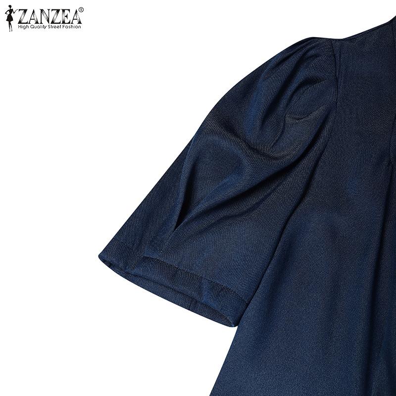 ZANZEA Kvinner Casual Firkantet Hals Sommer Kortermet Elegant Bluse